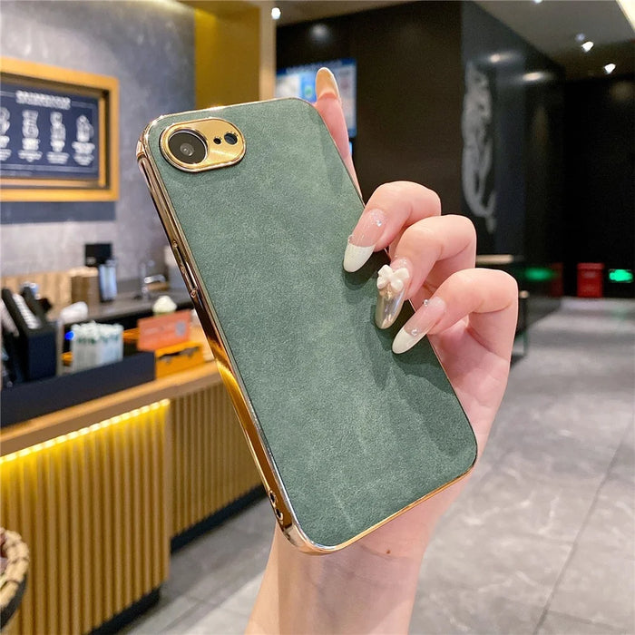 For iPhone 17e / 16e Phone Case Shockproof Leather + TPU Electroplating Cover - Green - 2