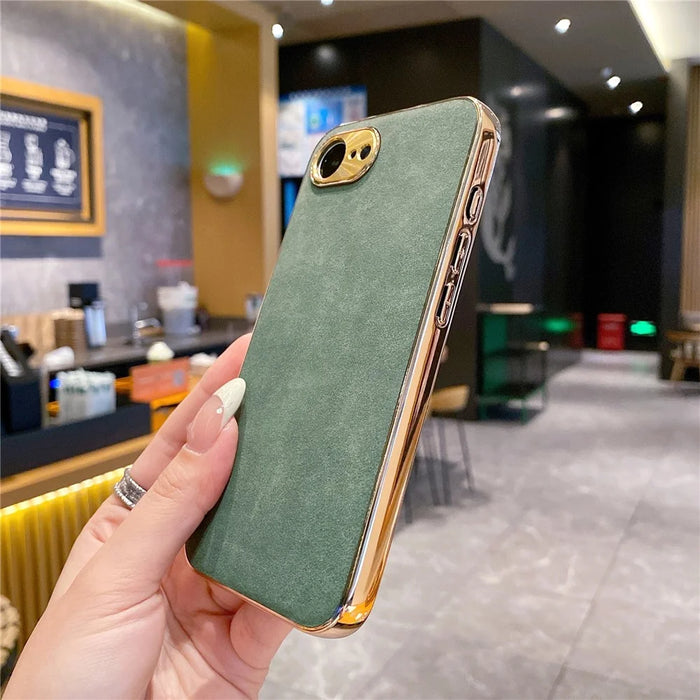 For iPhone 17e / 16e Phone Case Shockproof Leather + TPU Electroplating Cover - Green - 3