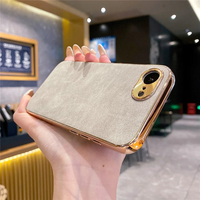 For iPhone 17e / 16e Phone Case Shockproof Leather + TPU Electroplating Cover - Green - 5