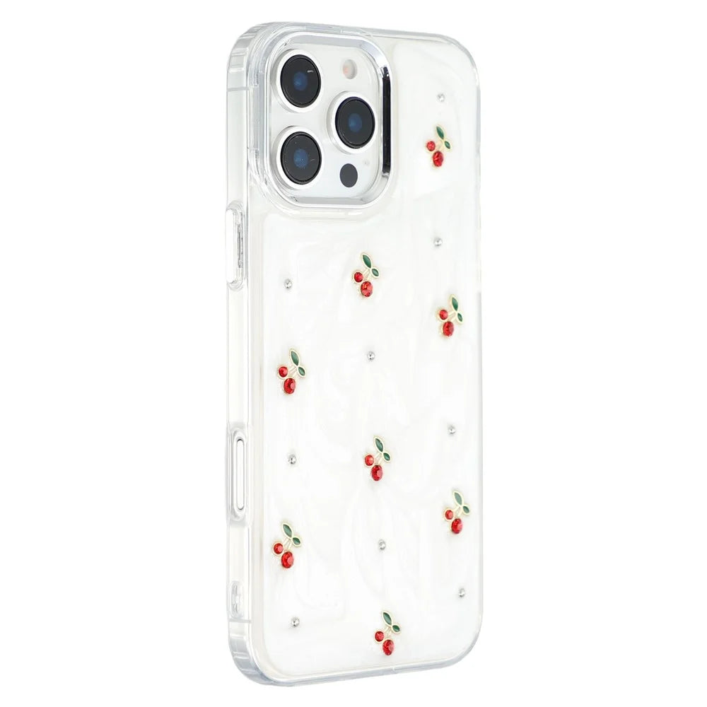 For iPhone 16 Pro Max Case 3D Epoxy Cherry Design Soft TPU Back Cover - 1