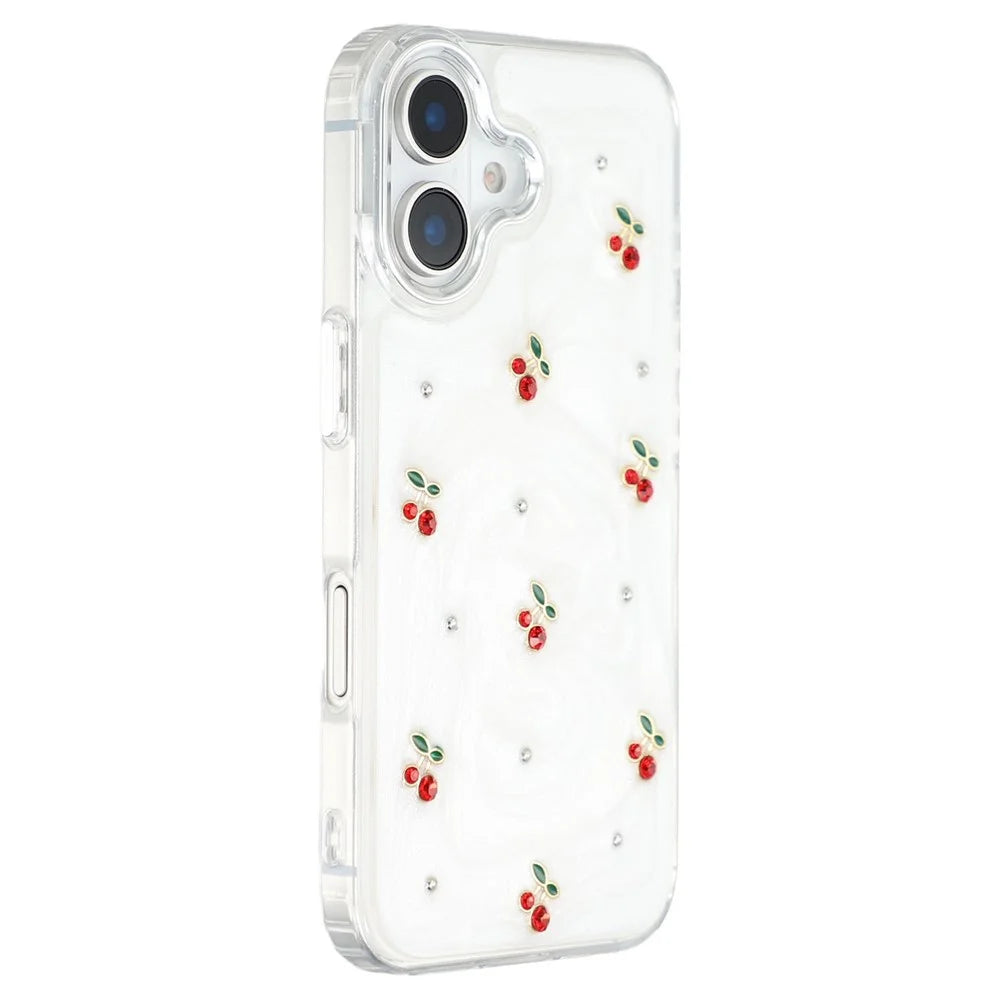 For iPhone 16 Case 3D Epoxy Cherry Design Soft TPU Back Cover - 1