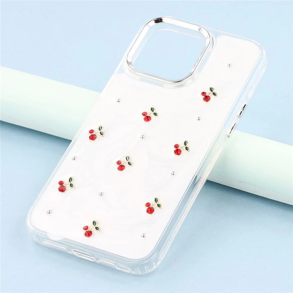 For iPhone 15 Pro Max Case 3D Epoxy Cherry Design Soft TPU Back Cover - 6