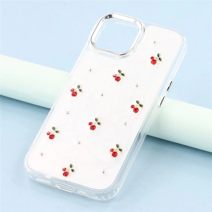For iPhone 15 Case 3D Epoxy Cherry Design Soft TPU Back Cover - 6