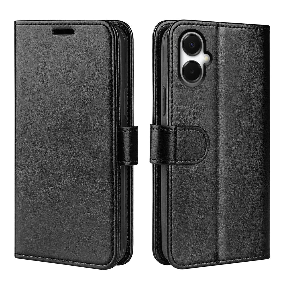 For Samsung Galaxy A06 5G Case Crazy Horse Texture Stand Leather Phone Cover - Black - 1