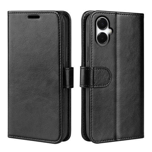 For Samsung Galaxy A06 5G Case Crazy Horse Texture Stand Leather Phone Cover - Black - 1