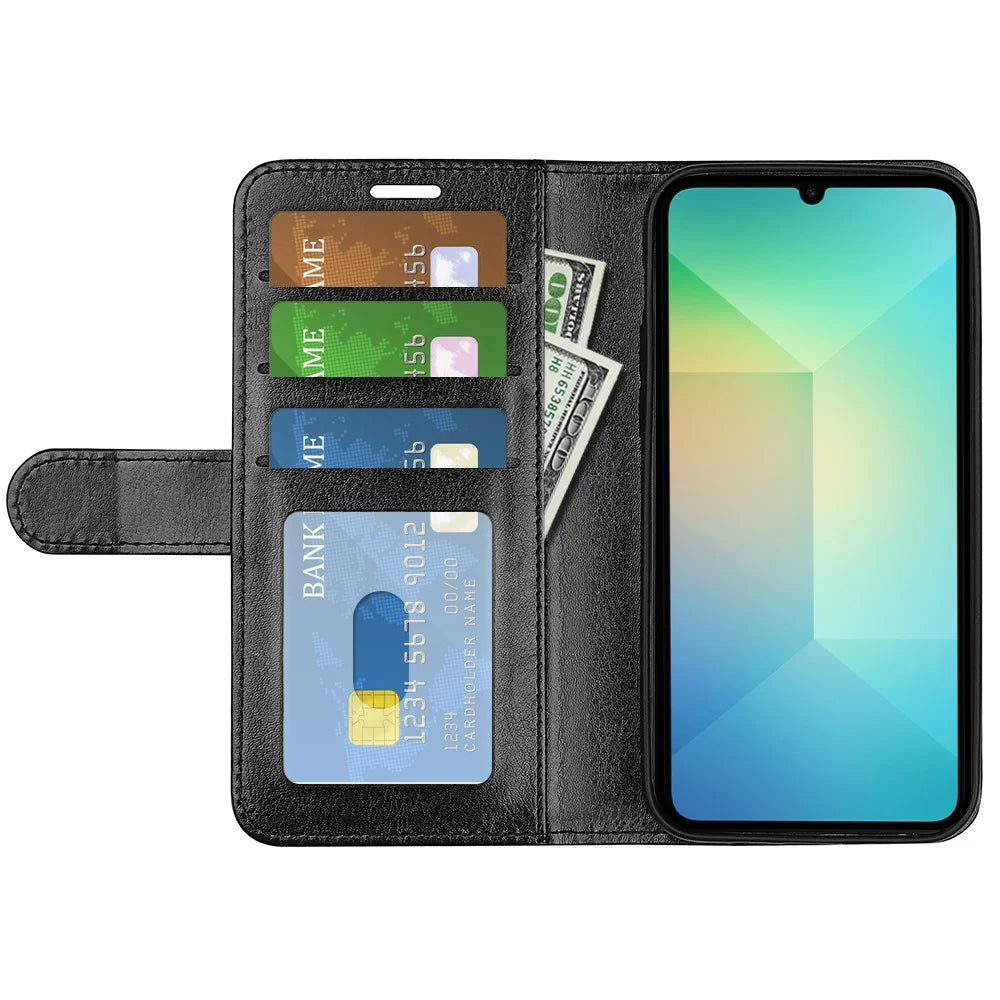For Samsung Galaxy A06 5G Case Crazy Horse Texture Stand Leather Phone Cover - Black - 3