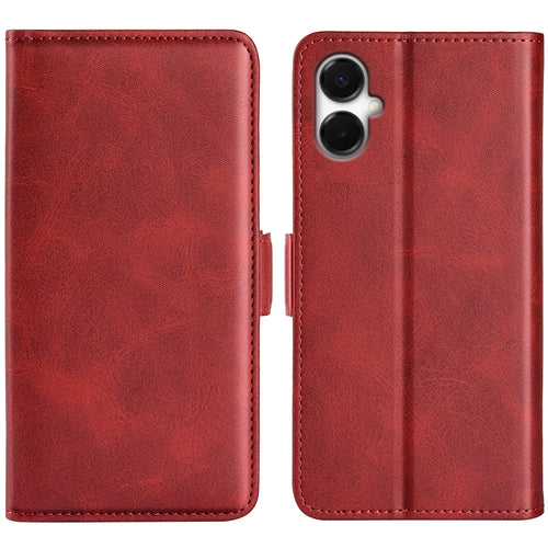 For Samsung Galaxy A06 5G Case Calf Texture Leather Wallet Phone Cover - Red - 1