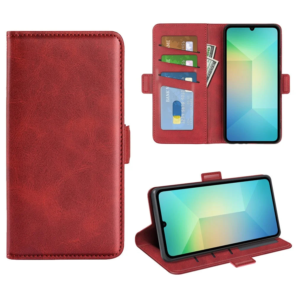 For Samsung Galaxy A06 5G Case Calf Texture Leather Wallet Phone Cover - Red - 2