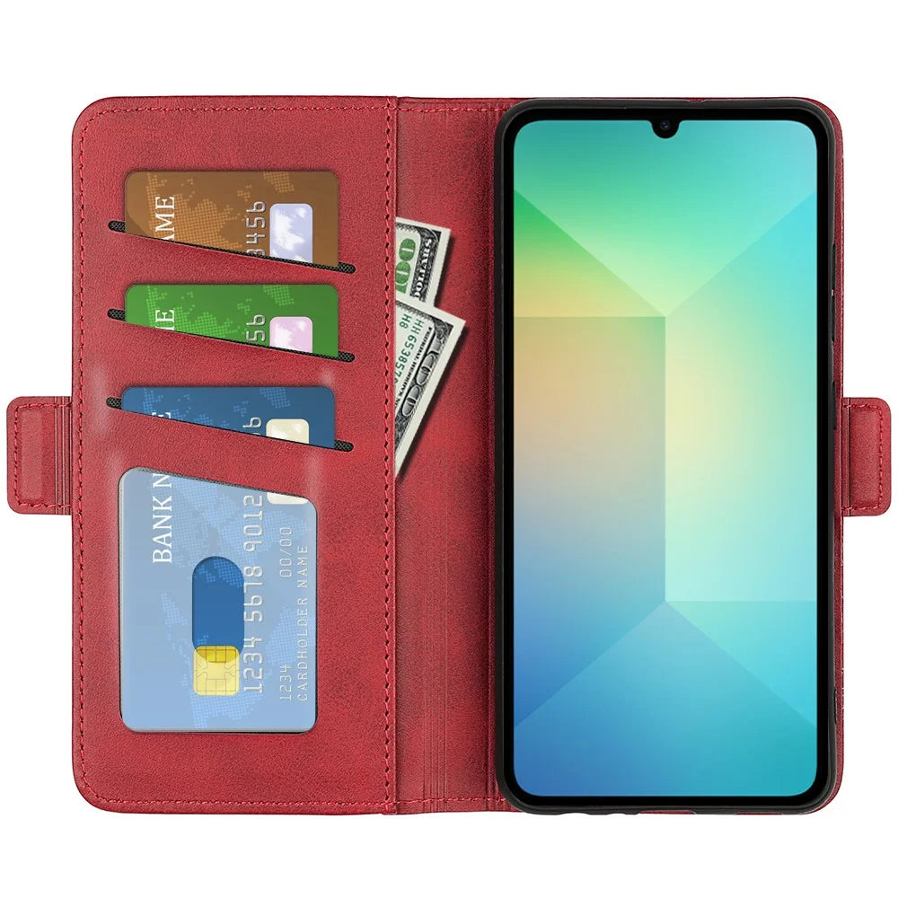 For Samsung Galaxy A06 5G Case Calf Texture Leather Wallet Phone Cover - Red - 3