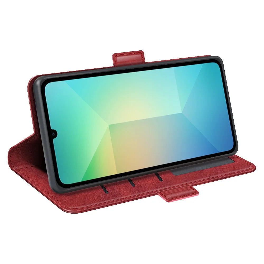 For Samsung Galaxy A06 5G Case Calf Texture Leather Wallet Phone Cover - Red - 4
