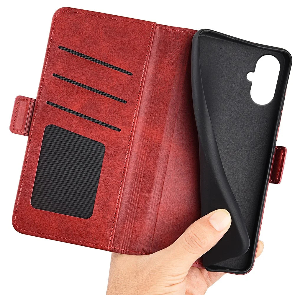 For Samsung Galaxy A06 5G Case Calf Texture Leather Wallet Phone Cover - Red - 5
