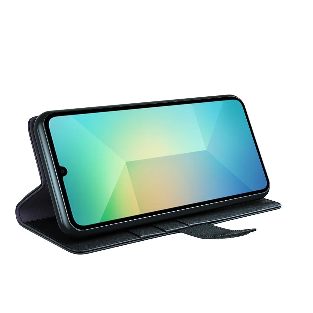 For Samsung Galaxy A06 5G Case Genuine Split Leather Phone Cover with Wallet Stand - Black - 3