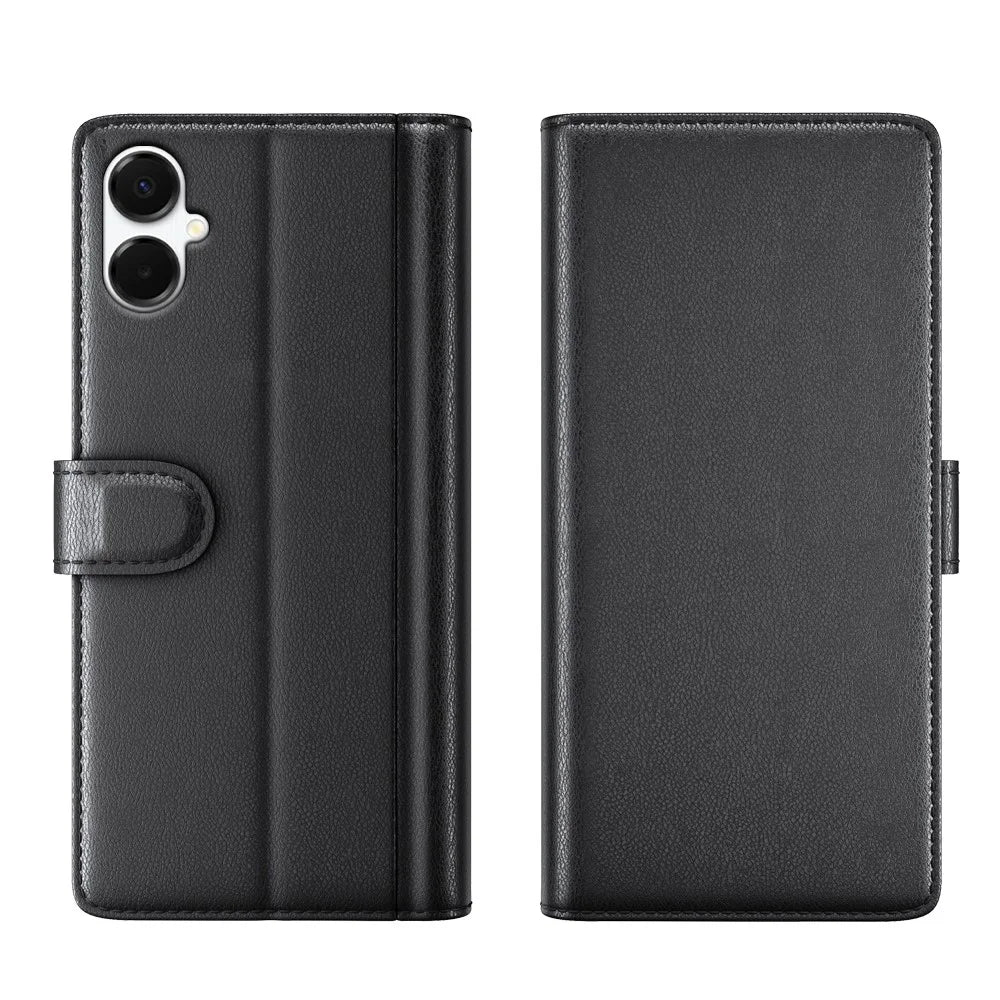For Samsung Galaxy A06 5G Case Genuine Split Leather Phone Cover with Wallet Stand - Black - 4