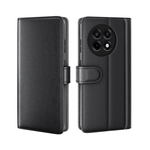 For OnePlus Ace 5 Pro 5G Case Genuine Split Leather Phone Cover with Wallet Stand - Black - 1