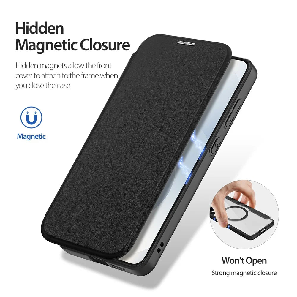 DUX DUCIS For Samsung Galaxy S25 Edge Leather Case  Skin X Pro Series Flip Cover Magnetic Case - Black - 5