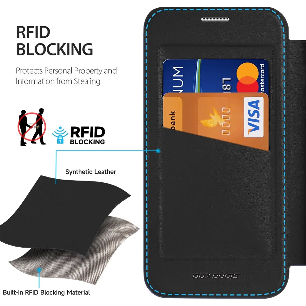 DUX DUCIS For Samsung Galaxy S25 Edge Leather Case  Skin X Pro Series Flip Cover Magnetic Case - Black - 6