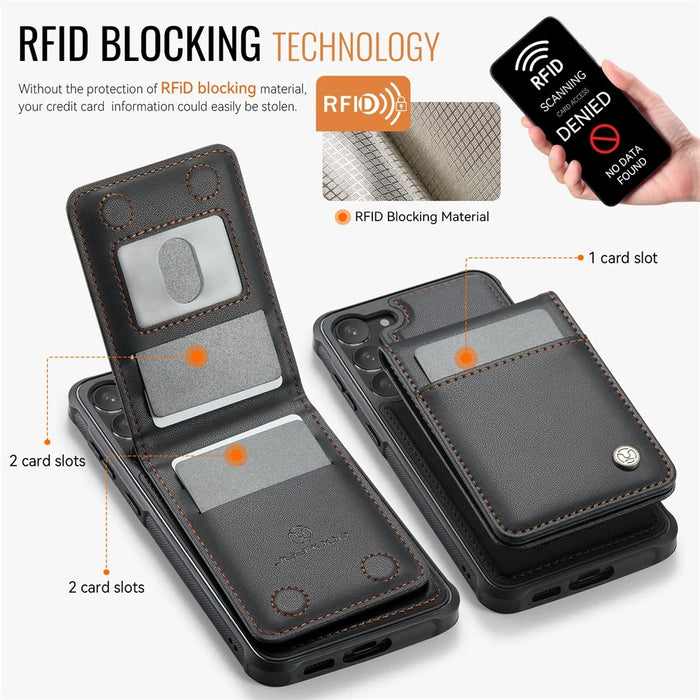JEEHOOD For Samsung Galaxy S23+ Leather Back Cover Magnetic Case  J06 Phone Case with Card Bag RFID Blocking - Black - 3