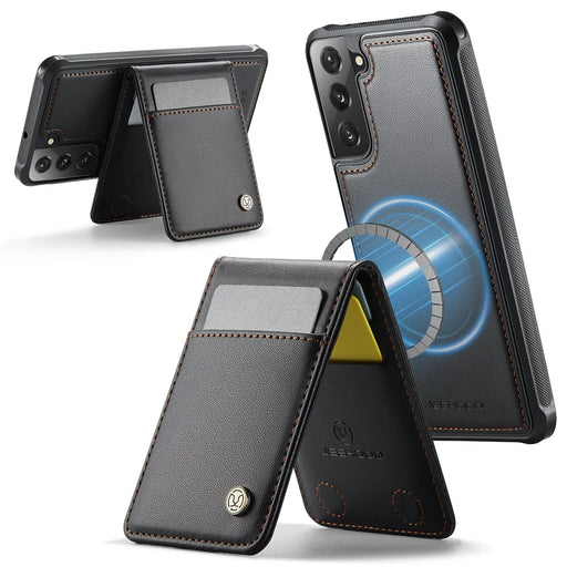 JEEHOOD For Samsung Galaxy S22 5G Leather Back Cover Magnetic Case  J06 Phone Case with Card Bag RFID Blocking - Black - 2