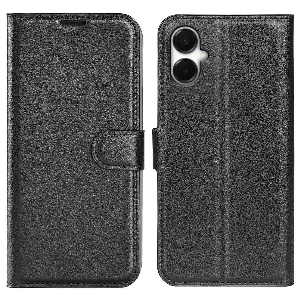 For Samsung Galaxy A06 5G Case Litchi Texture Shockproof Leather Wallet Phone Cover - Black - 1