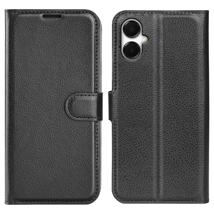 For Samsung Galaxy A06 5G Case Litchi Texture Shockproof Leather Wallet Phone Cover - Black - 1