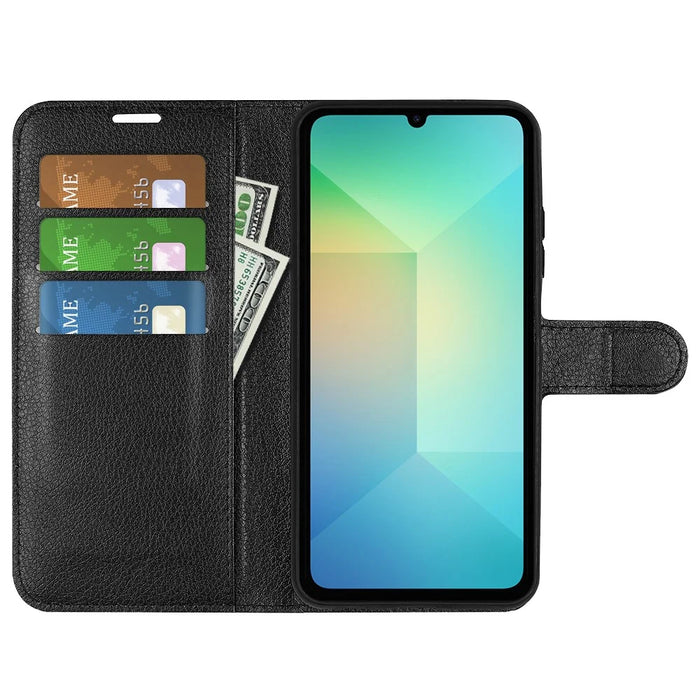 For Samsung Galaxy A06 5G Case Litchi Texture Shockproof Leather Wallet Phone Cover - Black - 2