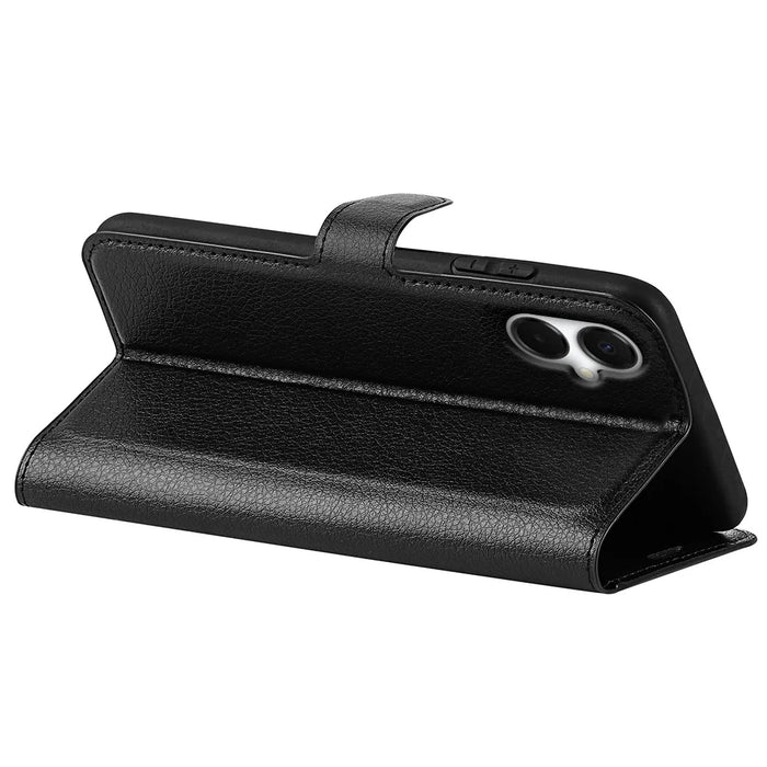 For Samsung Galaxy A06 5G Case Litchi Texture Shockproof Leather Wallet Phone Cover - Black - 4