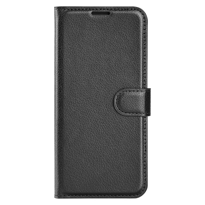 For Samsung Galaxy A06 5G Case Litchi Texture Shockproof Leather Wallet Phone Cover - Black - 6