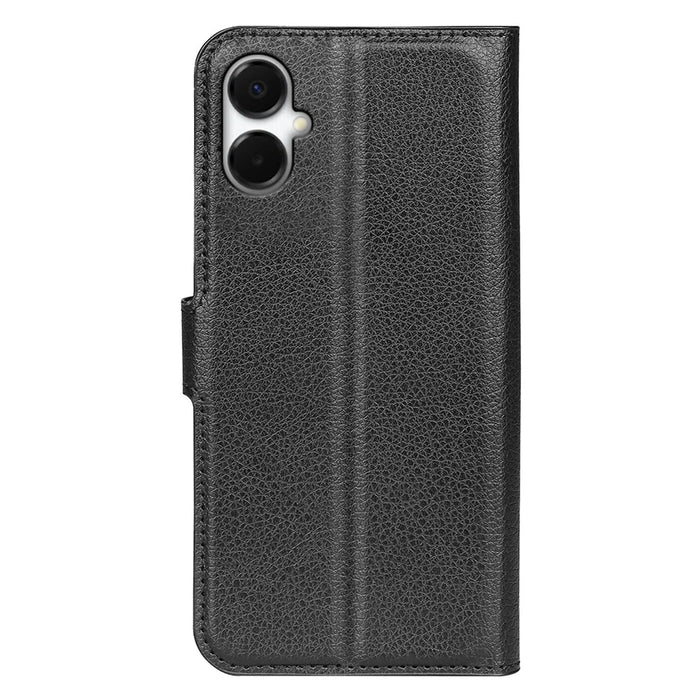 For Samsung Galaxy A06 5G Case Litchi Texture Shockproof Leather Wallet Phone Cover - Black - 7