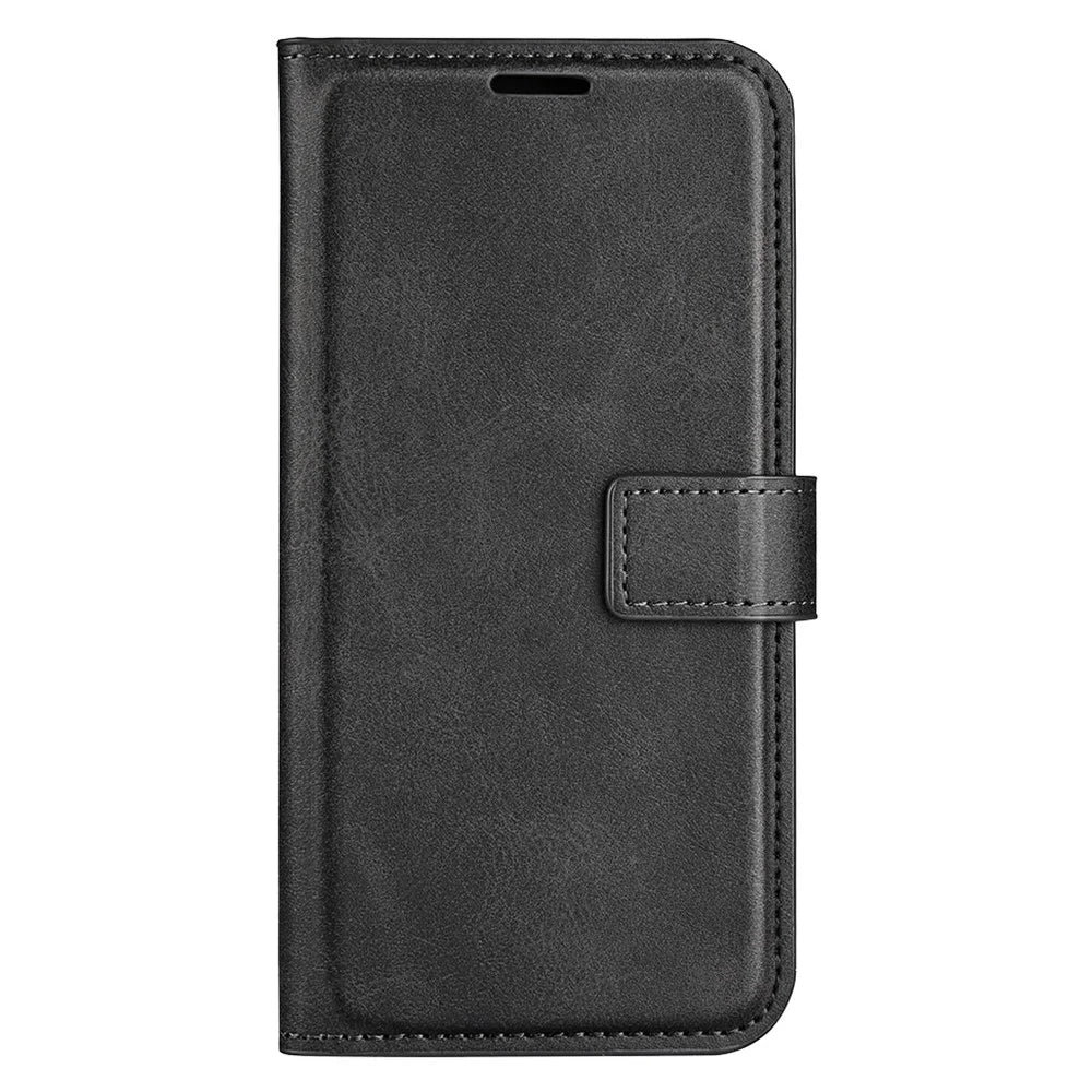 For Samsung Galaxy A06 5G Stand Case Anti-Scratch Calf Texture Leather Phone Cover - Black - 7