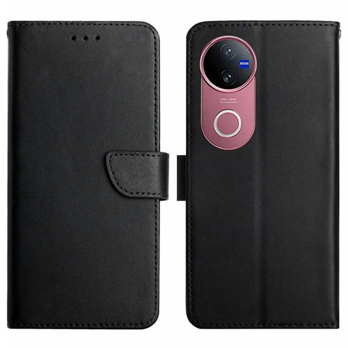 For vivo V50 5G Case Genuine Cow Leather Phone Cover Nappa Texture - Black - 1