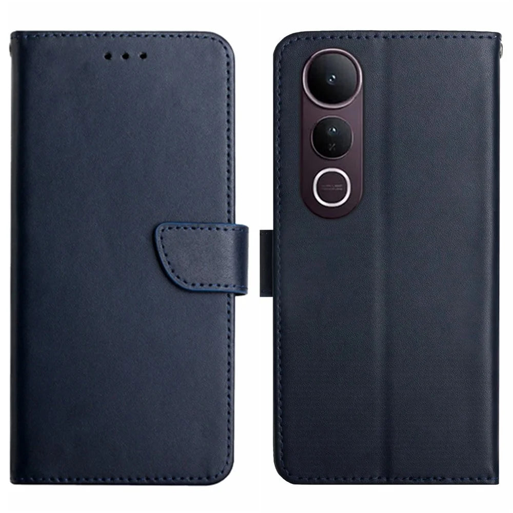 For vivo V50 Lite 5G Case Genuine Cow Leather Phone Cover Nappa Texture - Blue - 1