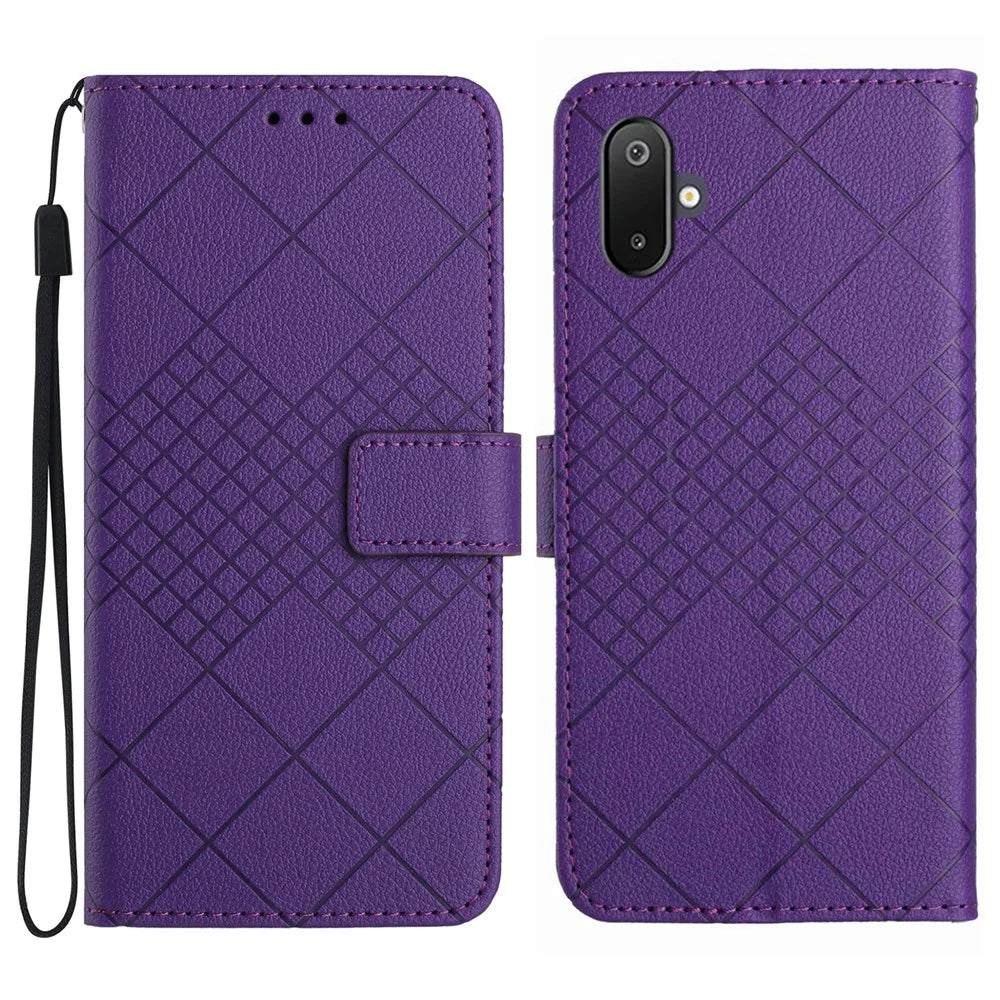 For Samsung Galaxy F06 5G / M06 5G Phone Case Wallet Imprint PU Leather Flip Folio Cover - Dark Purple - 1