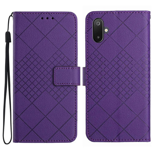 For Samsung Galaxy F06 5G / M06 5G Phone Case Wallet Imprint PU Leather Flip Folio Cover - Dark Purple - 1
