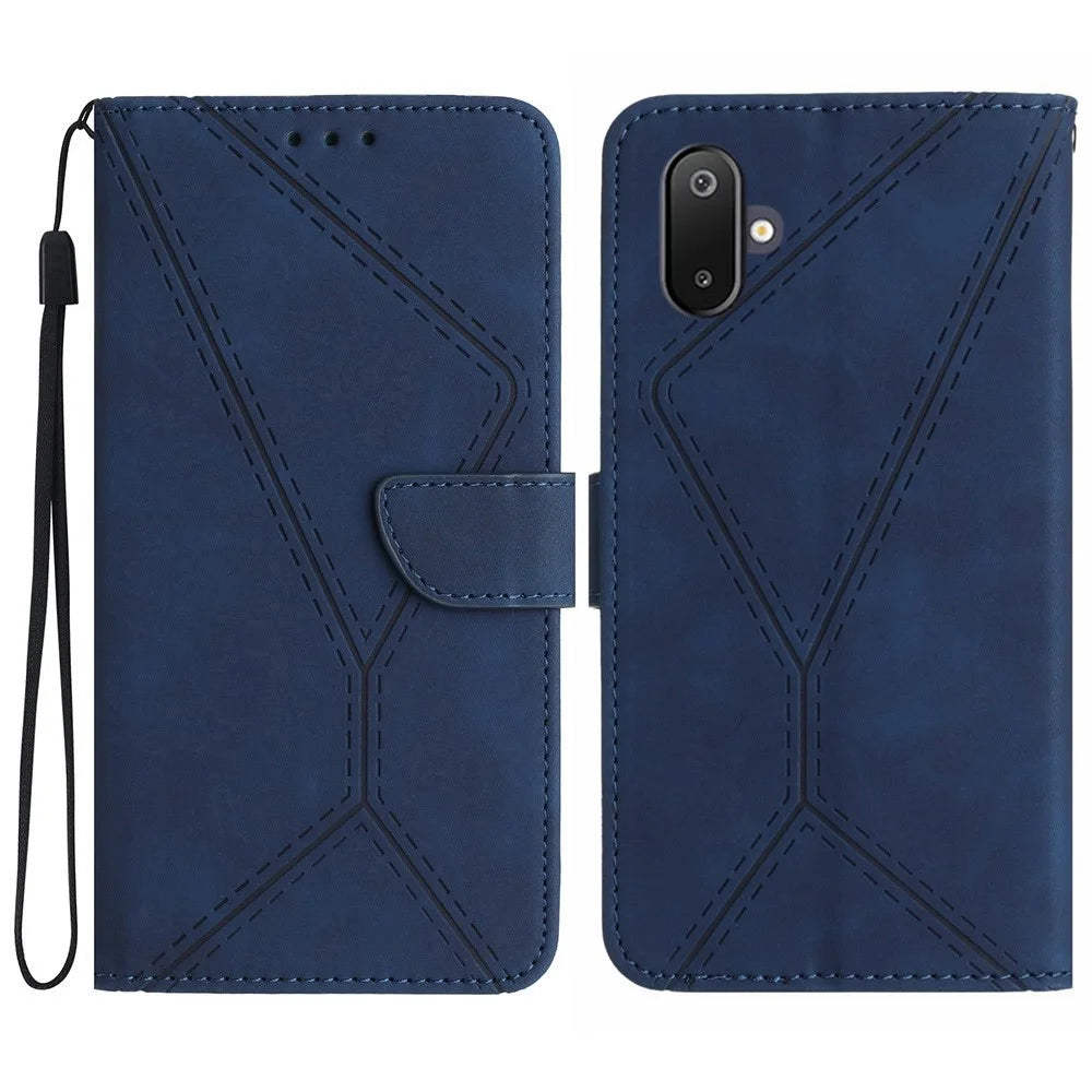 For Samsung Galaxy F06 5G / M06 5G Case Skin Touch Lines Imprinted PU Leather Flip Phone Cover - Blue - 1
