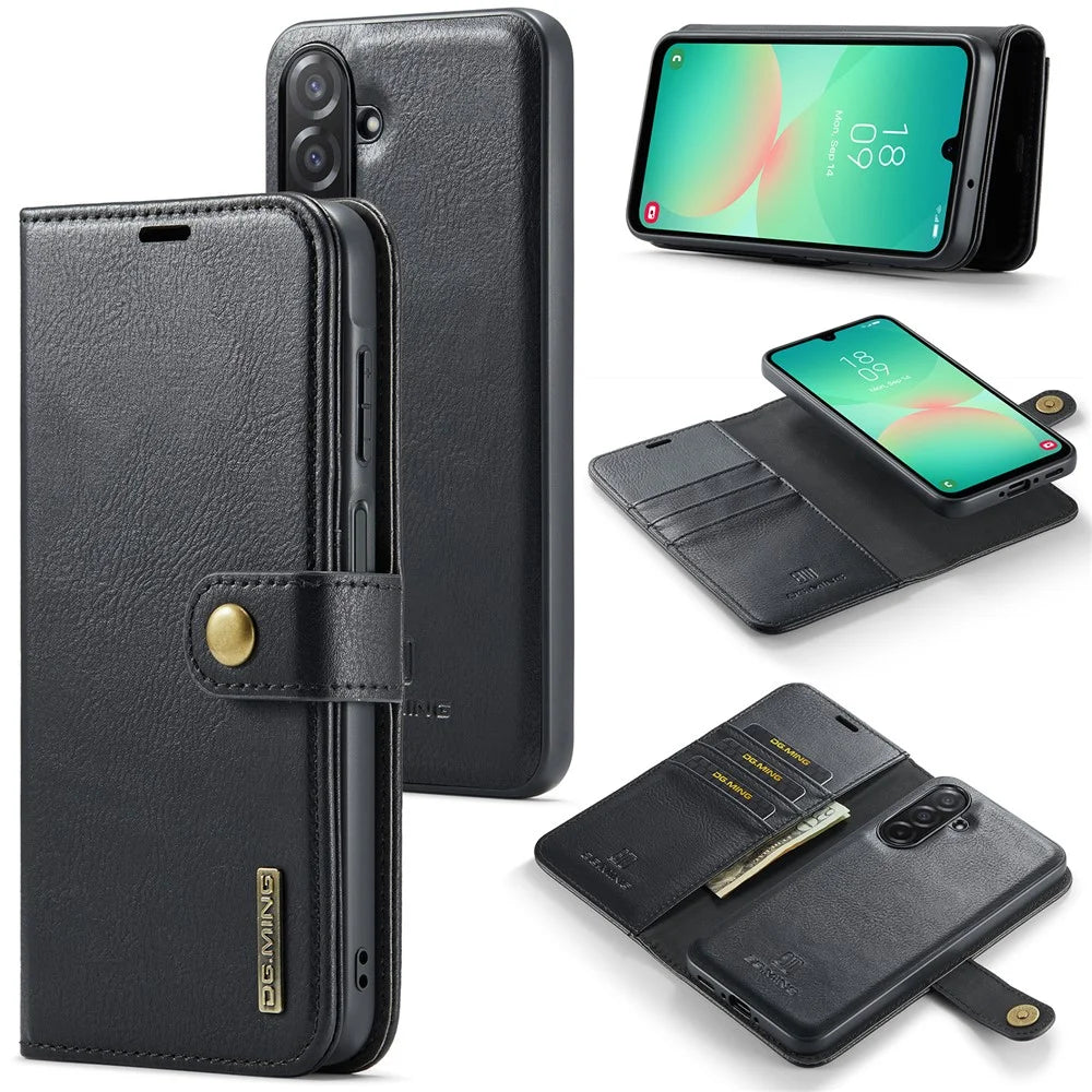 DG.MING for Samsung Galaxy A26 5G Case Detachable Split Leather Phone Cover - Black - 1