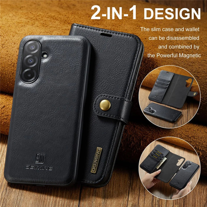 DG.MING for Samsung Galaxy A26 5G Case Detachable Split Leather Phone Cover - Black - 5