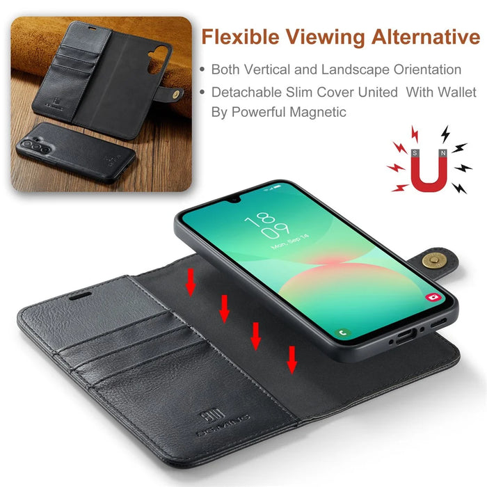 DG.MING for Samsung Galaxy A26 5G Case Detachable Split Leather Phone Cover - Black - 6