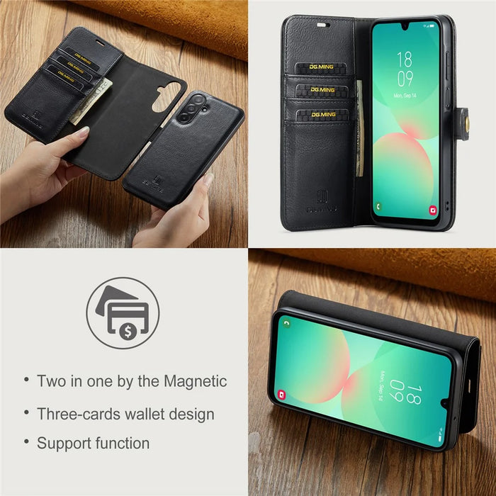 DG.MING for Samsung Galaxy A26 5G Case Detachable Split Leather Phone Cover - Black - 7