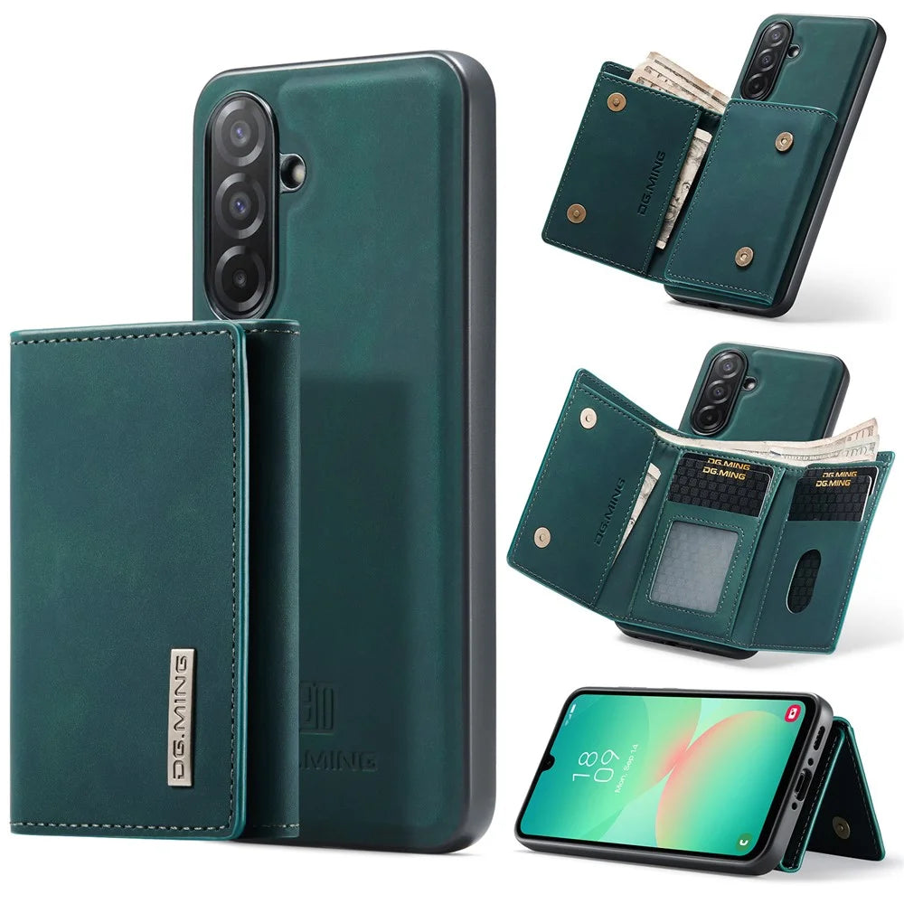 DG.MING M1 Series for Samsung Galaxy A26 5G Case Kickstand PU Phone Cover with Detachable Wallet - Green - 1