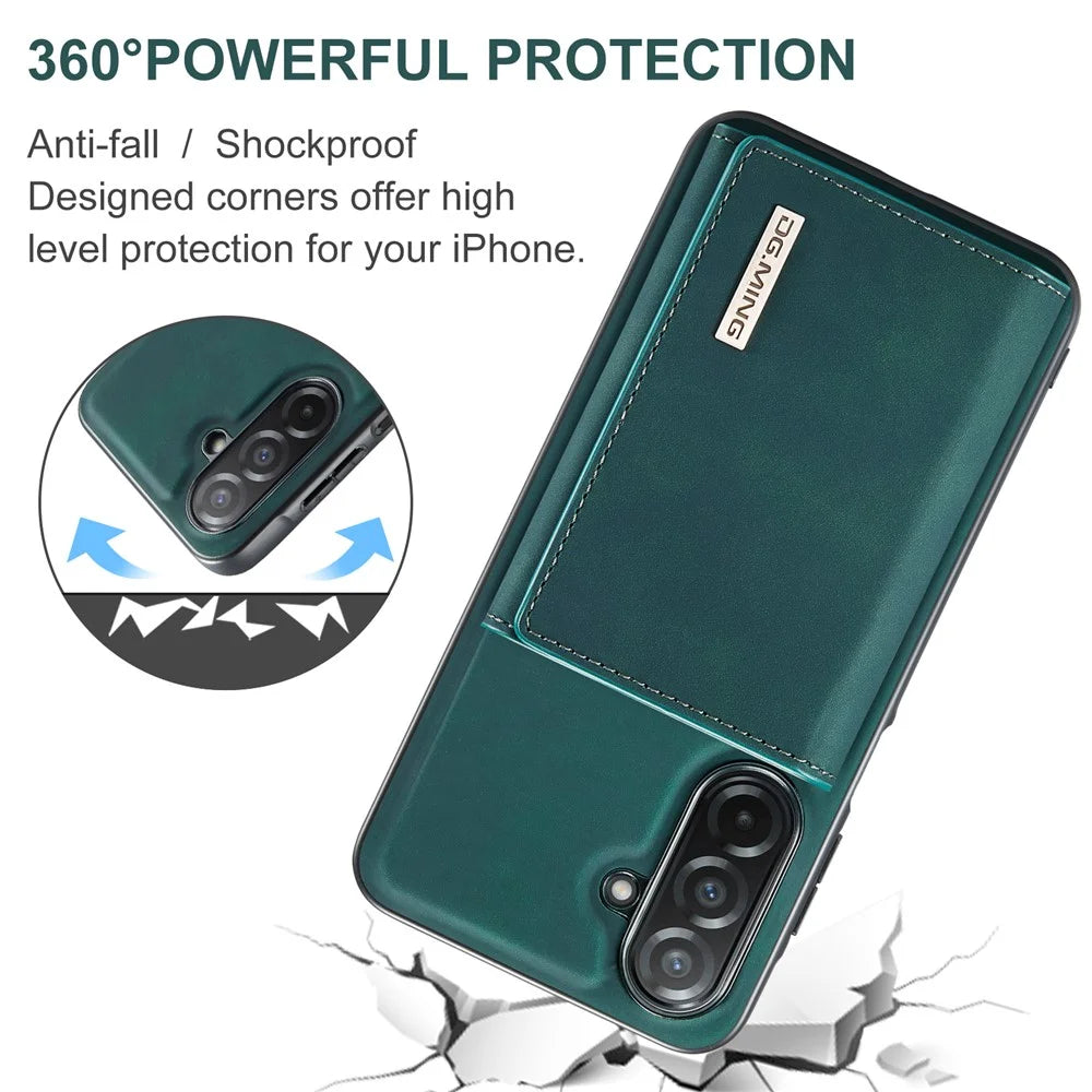 DG.MING M1 Series for Samsung Galaxy A26 5G Case Kickstand PU Phone Cover with Detachable Wallet - Green - 4