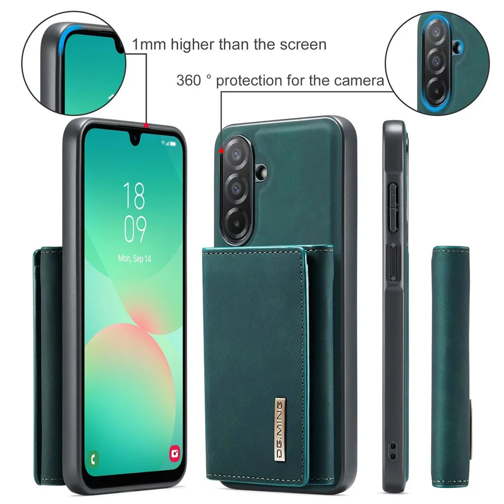 DG.MING M1 Series for Samsung Galaxy A26 5G Case Kickstand PU Phone Cover with Detachable Wallet - Green - 6