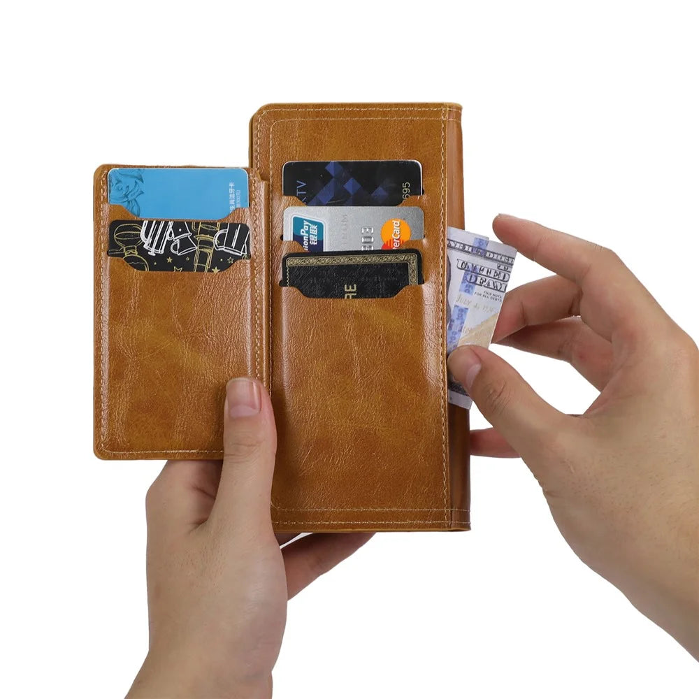 For Samsung Galaxy S25 Edge Case Zipper Flip Leather Phone Cover with Card Holder - Orange - 5