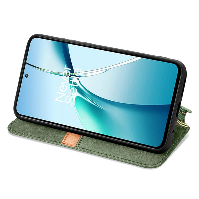 For OnePlus 13 Case Rhombus Imprint PU Leather Wallet Phone Cover - Green - 4