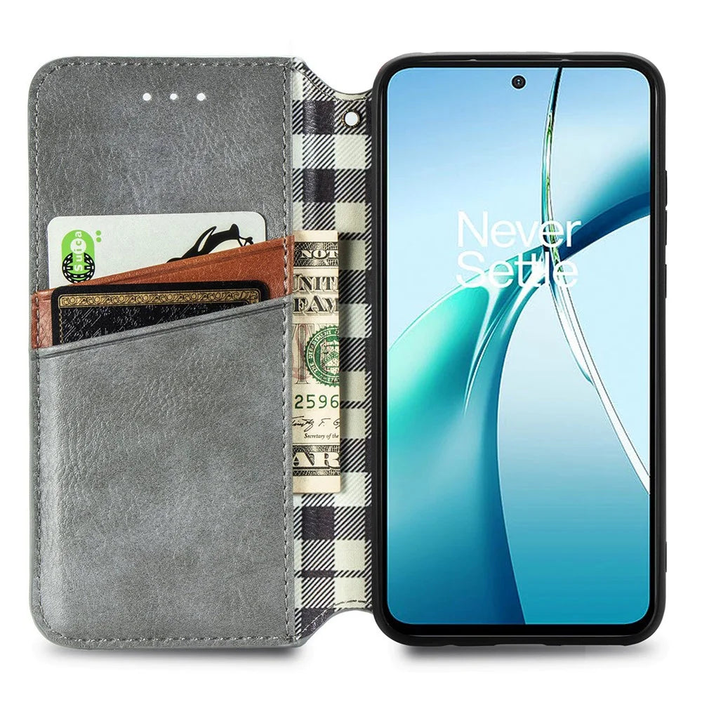 For Realme C75 4G Case Rhombus Imprint PU Leather Wallet Phone Cover - Grey - 3