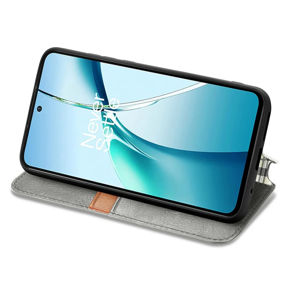 For Realme C75 4G Case Rhombus Imprint PU Leather Wallet Phone Cover - Grey - 4