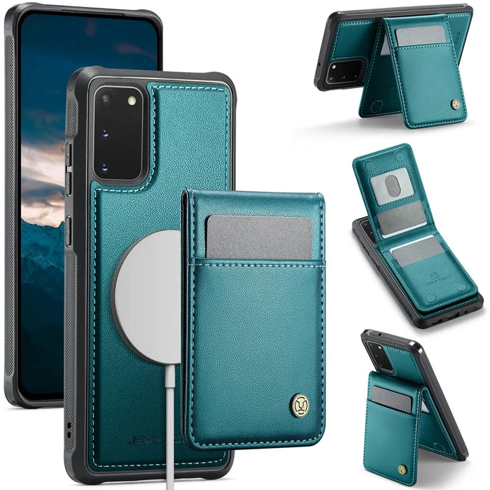 JEEHOOD For Samsung Galaxy S20 5G Leather Back Cover Magnetic Case  J06 Phone Case with Card Bag RFID Blocking - Blue - 1