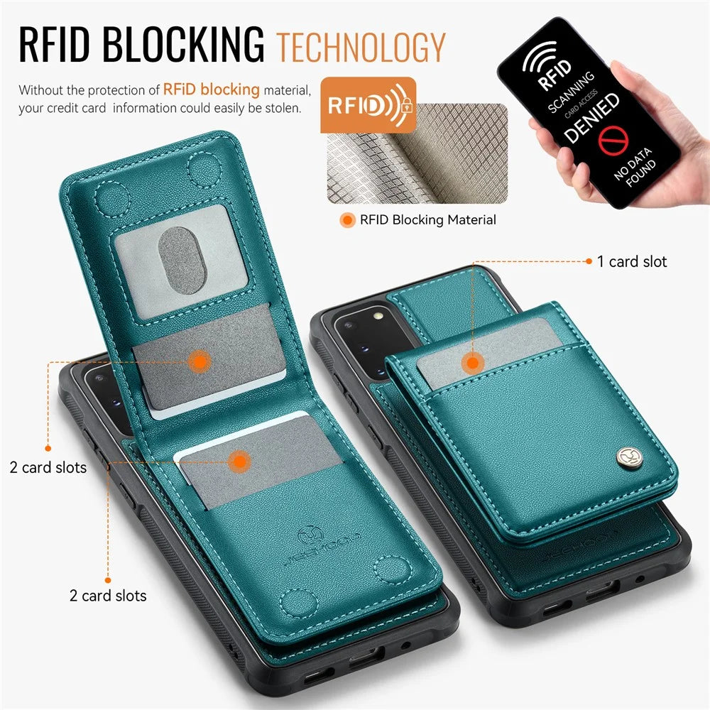 JEEHOOD For Samsung Galaxy S20 5G Leather Back Cover Magnetic Case  J06 Phone Case with Card Bag RFID Blocking - Blue - 3