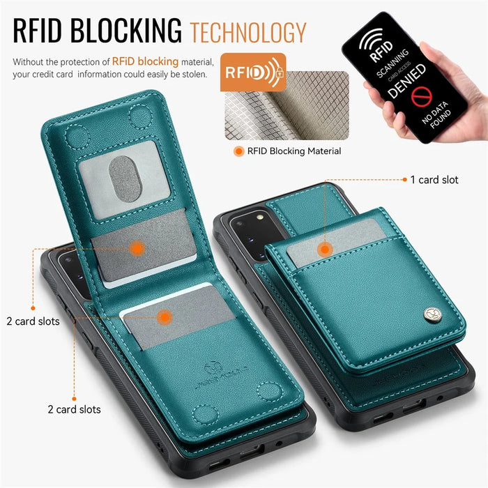 JEEHOOD For Samsung Galaxy S20 5G Leather Back Cover Magnetic Case  J06 Phone Case with Card Bag RFID Blocking - Blue - 3