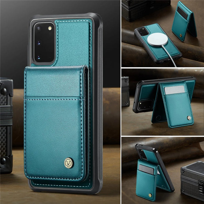 JEEHOOD For Samsung Galaxy S20 5G Leather Back Cover Magnetic Case  J06 Phone Case with Card Bag RFID Blocking - Blue - 4