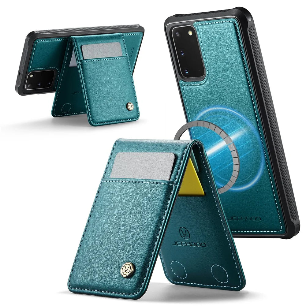 JEEHOOD For Samsung Galaxy S20 FE Leather Back Cover Magnetic Case  J06 Phone Case with Card Bag RFID Blocking - Blue - 2